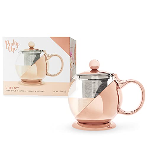 Pinky Up - Shelby Glass and Rose Gold Wrapped Teapot - Rose Gold