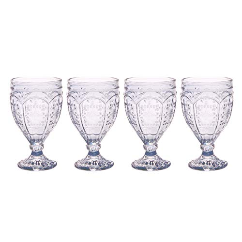 Fitz and Floyd Trestle Glassware Ornate Goblets, Set of 4, Smoke