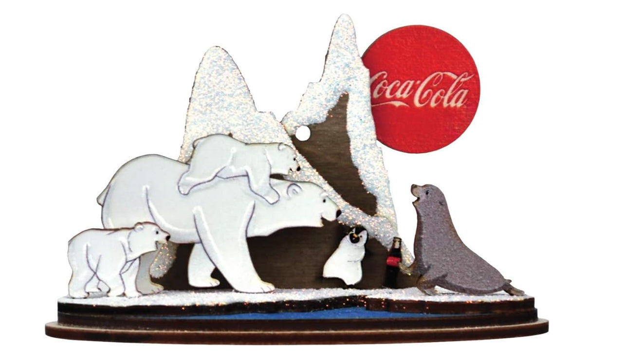 Ginger Cottages Coca-Cola Polar Bears on Ice Wooden Christmas Ornament for Christmas