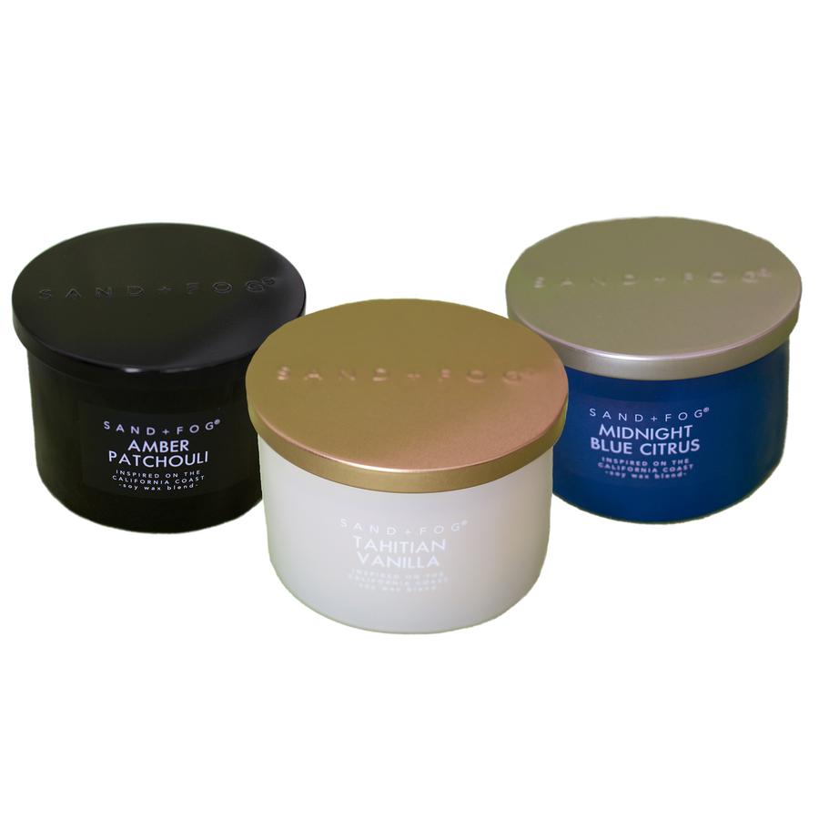 Sand + Fog set of 3 scented candles with metal lids