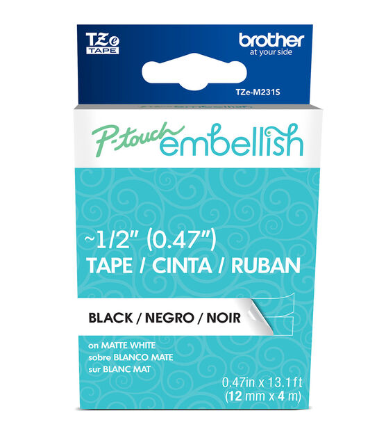 Brother P-touch Embellish Black Print on Matte White Tape