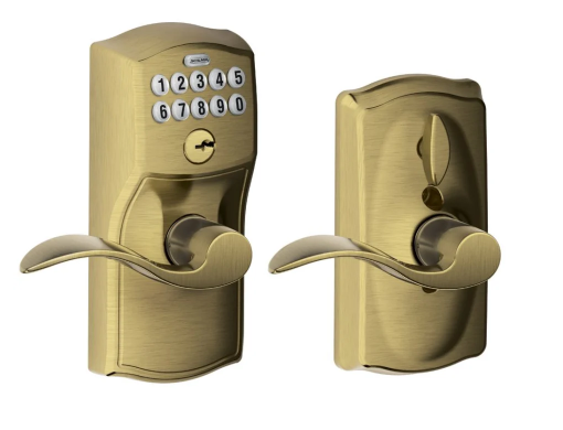 Schlage Camelot Keypad Entry with Flex-Lock Door Lever Set with Accent Interior Lever