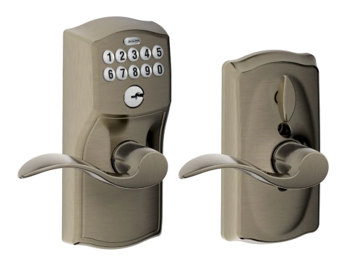 Schlage Camelot Keypad Entry with Flex-Lock Door Lever Set with Accent Interior Lever