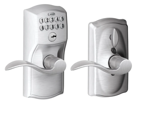 Schlage Camelot Keypad Entry with Flex-Lock Door Lever Set with Accent Interior Lever