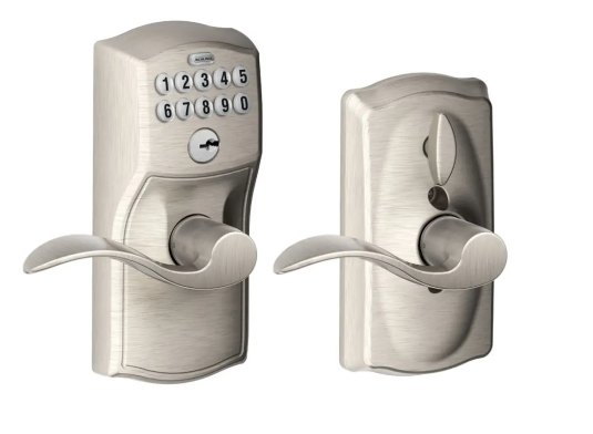 Schlage Camelot Keypad Entry with Flex-Lock Door Lever Set with Accent Interior Lever