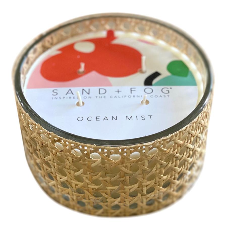 Sand + Fog Ocean Mist scented candle wrapped with cane