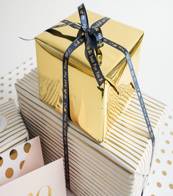 Brother P touch Embellish Satin Ribbon 0.47''x13.1' Gold on Blue