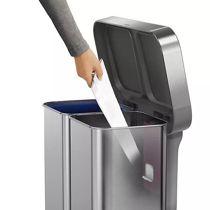simplehuman® Dual Compartment Rectangular 58-Liter Step Trash Can in Brushed Stainless Steel