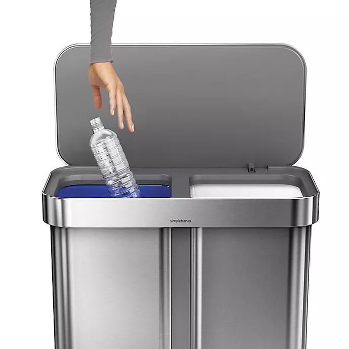 simplehuman® Dual Compartment Rectangular 58-Liter Step Trash Can in Brushed Stainless Steel
