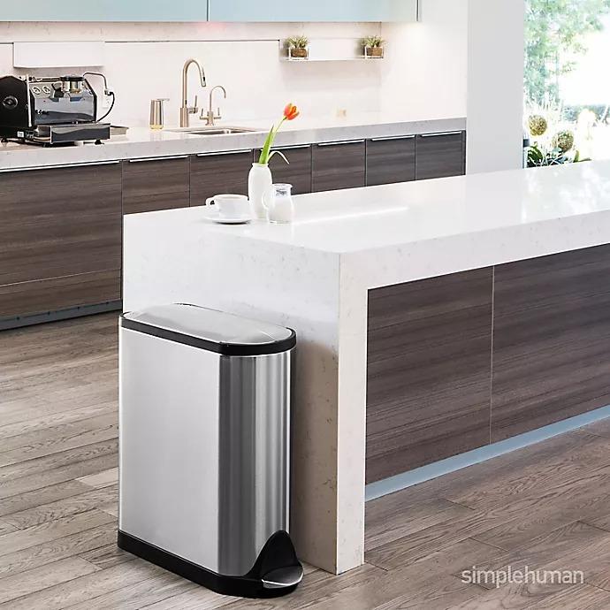 simplehuman® Brushed Stainless Fingerprint-Proof Butterfly 45-Liter Step Trash Can Black