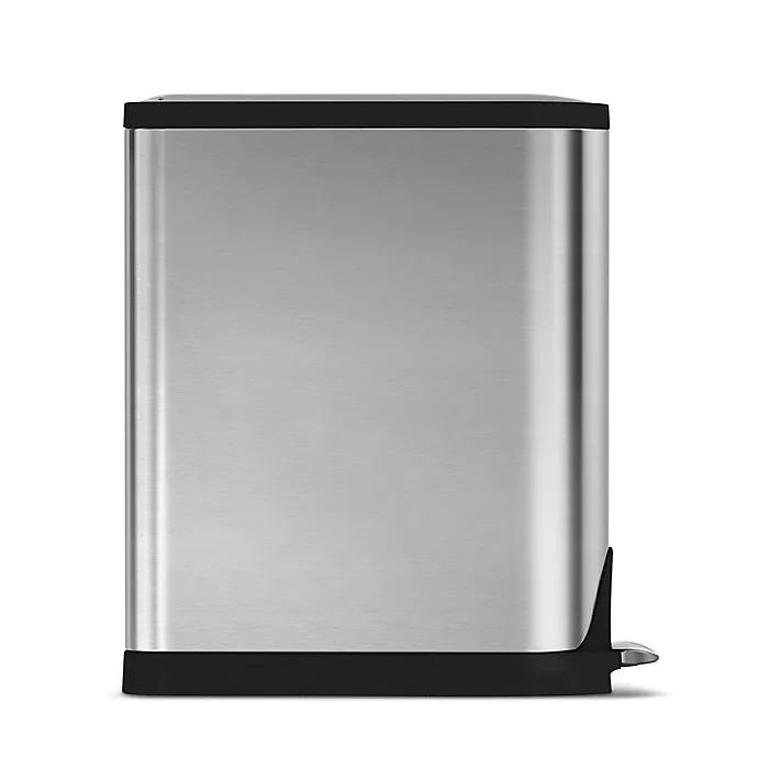 simplehuman® Brushed Stainless Fingerprint-Proof Butterfly 45-Liter Step Trash Can Black