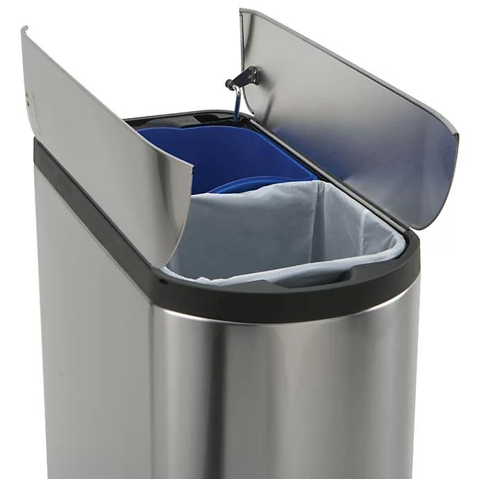 simplehuman® Brushed Stainless Steel Fingerprint-Proof 40-Liter Butterfly Recycler Trash Can