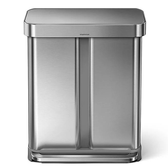 simplehuman® Dual Compartment Rectangular 58-Liter Step Trash Can in Brushed Stainless Steel