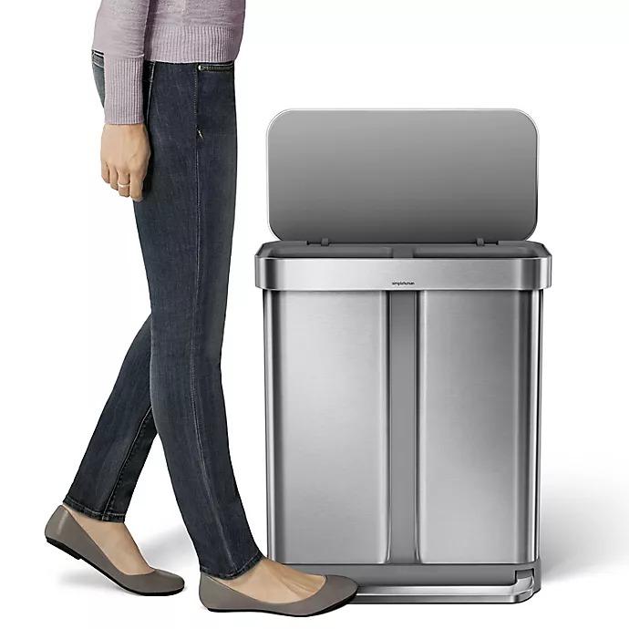 simplehuman® Dual Compartment Rectangular 58-Liter Step Trash Can in Brushed Stainless Steel