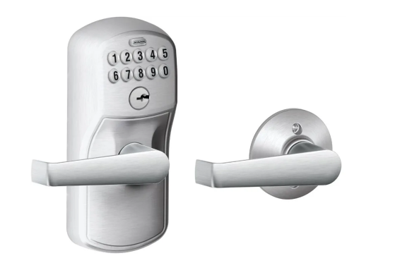 Schlage Keypad Entry and Auto-Lock Electronic Leverset with Elan Lever from the Plymouth Collection