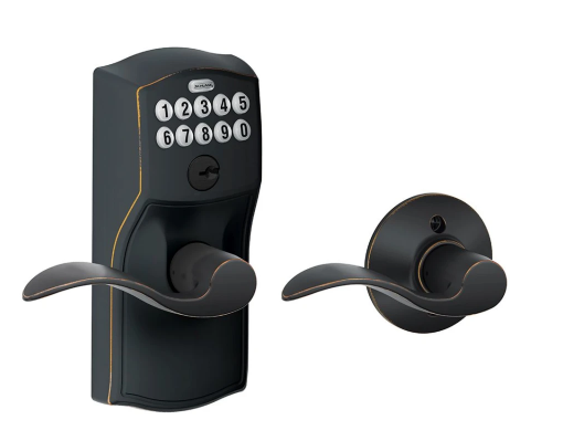 Schlage Camelot Keypad Entry with Auto-Lock Door Lever Set with Accent Interior Lever