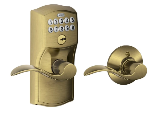 Schlage Camelot Keypad Entry with Auto-Lock Door Lever Set with Accent Interior Lever