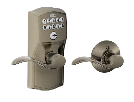 Schlage Camelot Keypad Entry with Auto-Lock Door Lever Set with Accent Interior Lever