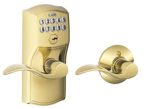 Schlage Camelot Keypad Entry with Auto-Lock Door Lever Set with Accent Interior Lever