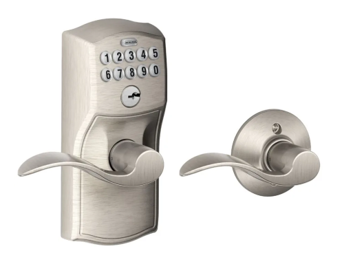 Schlage Camelot Keypad Entry with Auto-Lock Door Lever Set with Accent Interior Lever